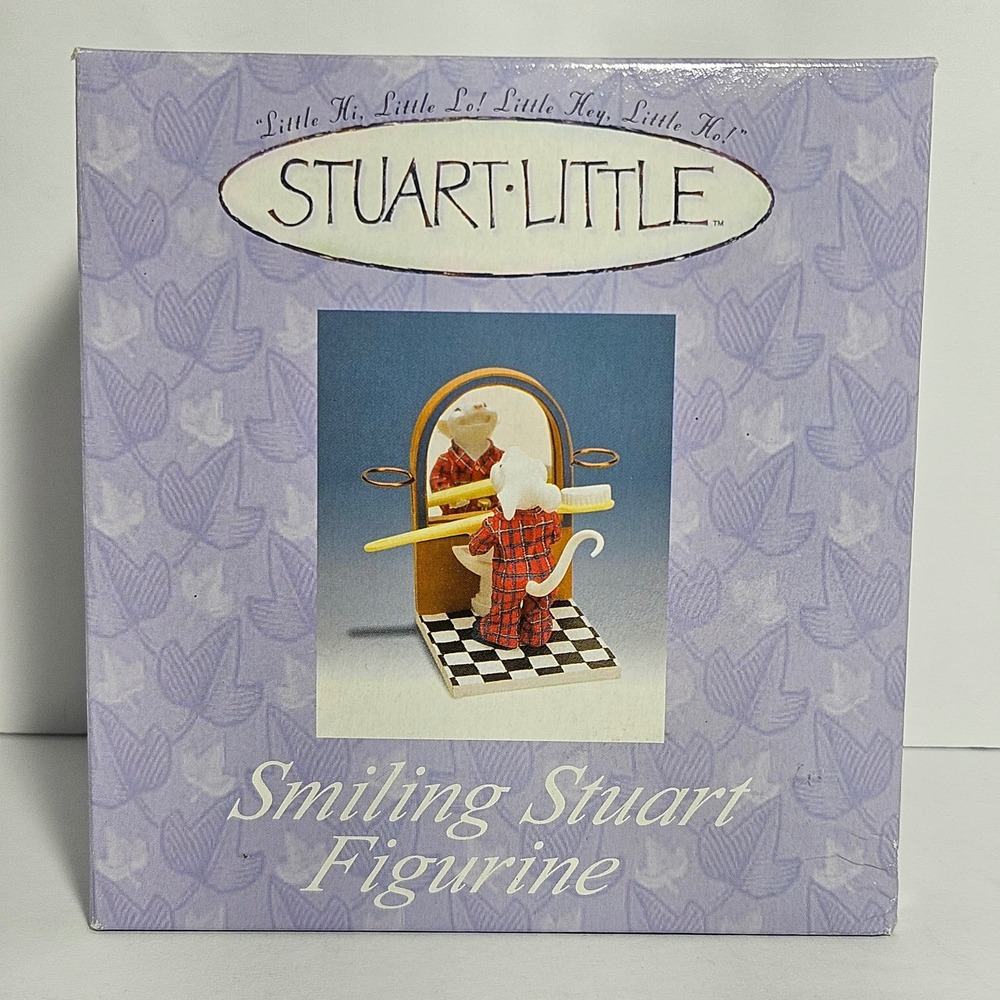 Rare Stuart Little Smiling Stuart‎ Figurine Plaid Pajamas Toothbrush Mirror NIB